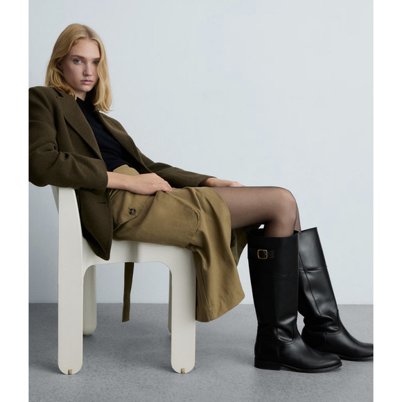 NEW MANGO MNG BLACK LEATHER BUCKLES BUCKLE BOOTS SZ 38 7.5 - Picture 2 of 14